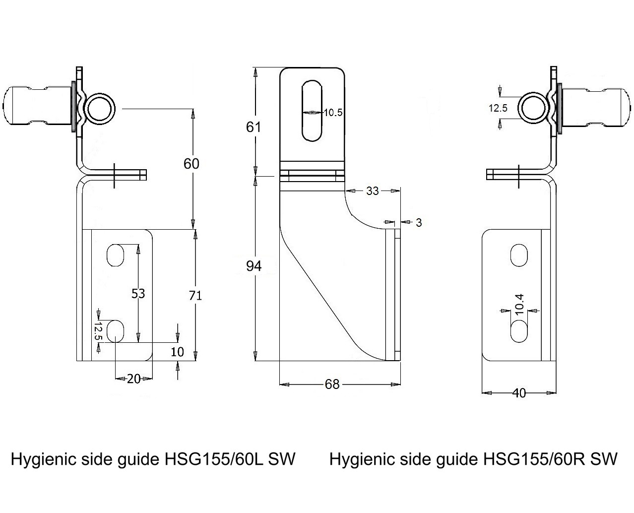 Hygienischer, schwenkbarer Seitenführungsbügel aus Edelstahl