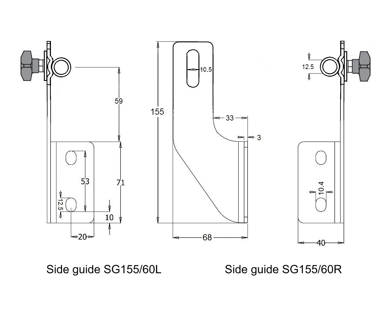 Sanitary side guide bracket in stainless steel