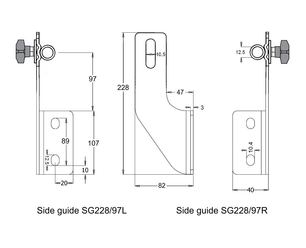 Sanitary side guide bracket in stainless steel