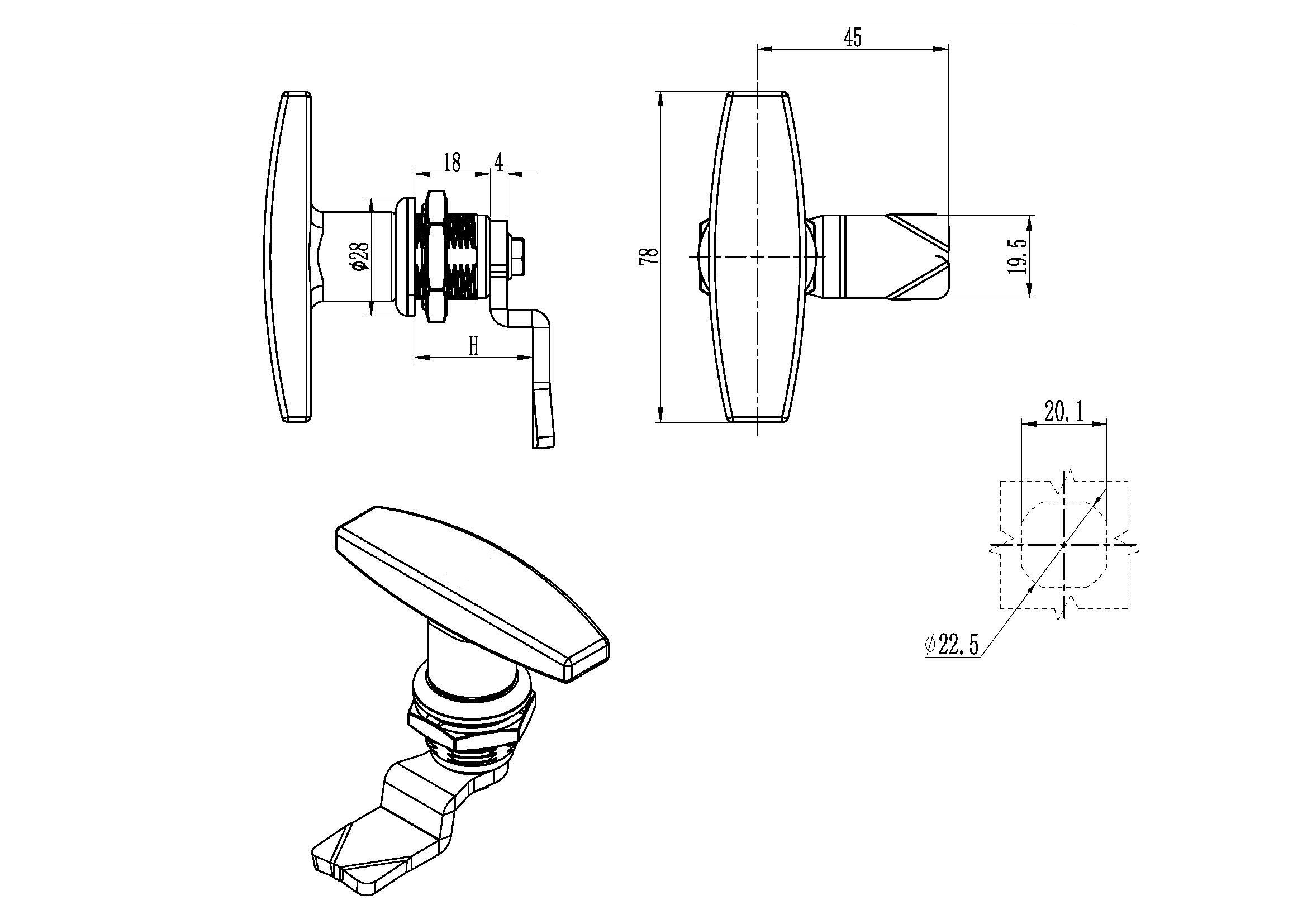 3-A hygienic quarter-turn lock