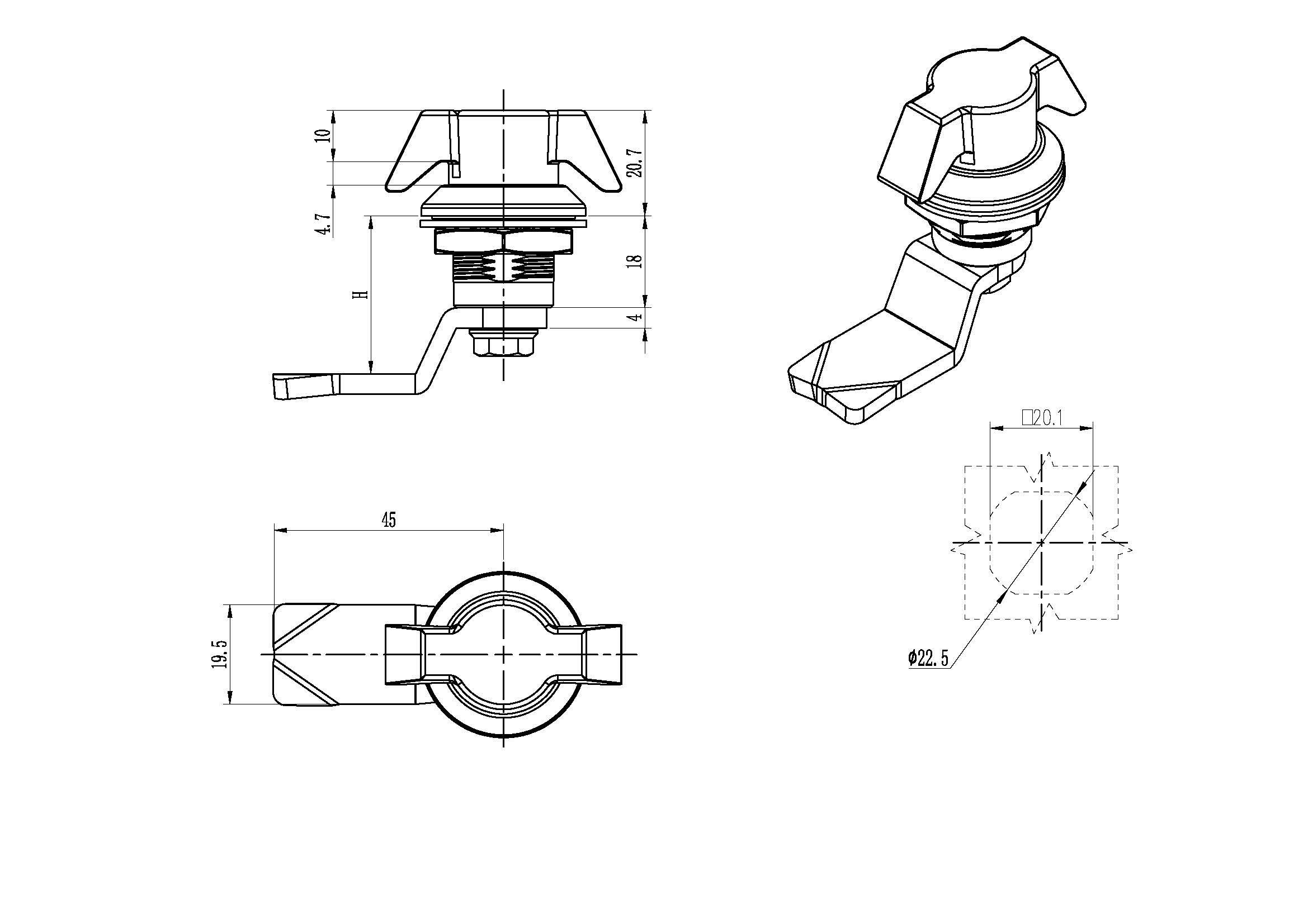 Quarter-turn lock with wing grip